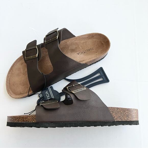 New Nautica Triun Men's Double Buckle Slide Comfort Sandal Waterproof Brown - Picture 1 of 9